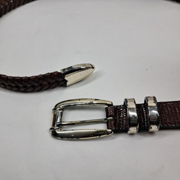 Cale Braided Leather Brown Belt with Silver Tone Hardware Made in Spain - Picture 3 of 6